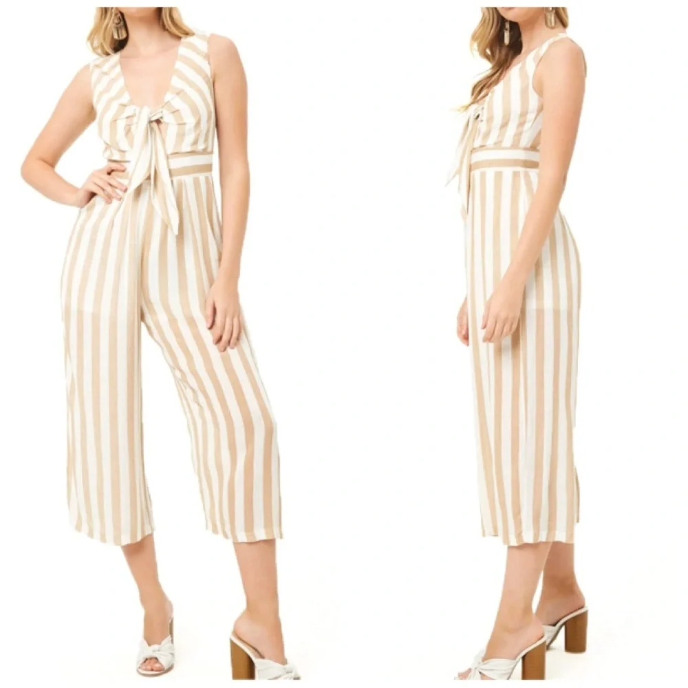 Striped Knot Front Jumpsuit - Picture 3 of 4